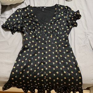 Aqua Black Floral Midi Dress